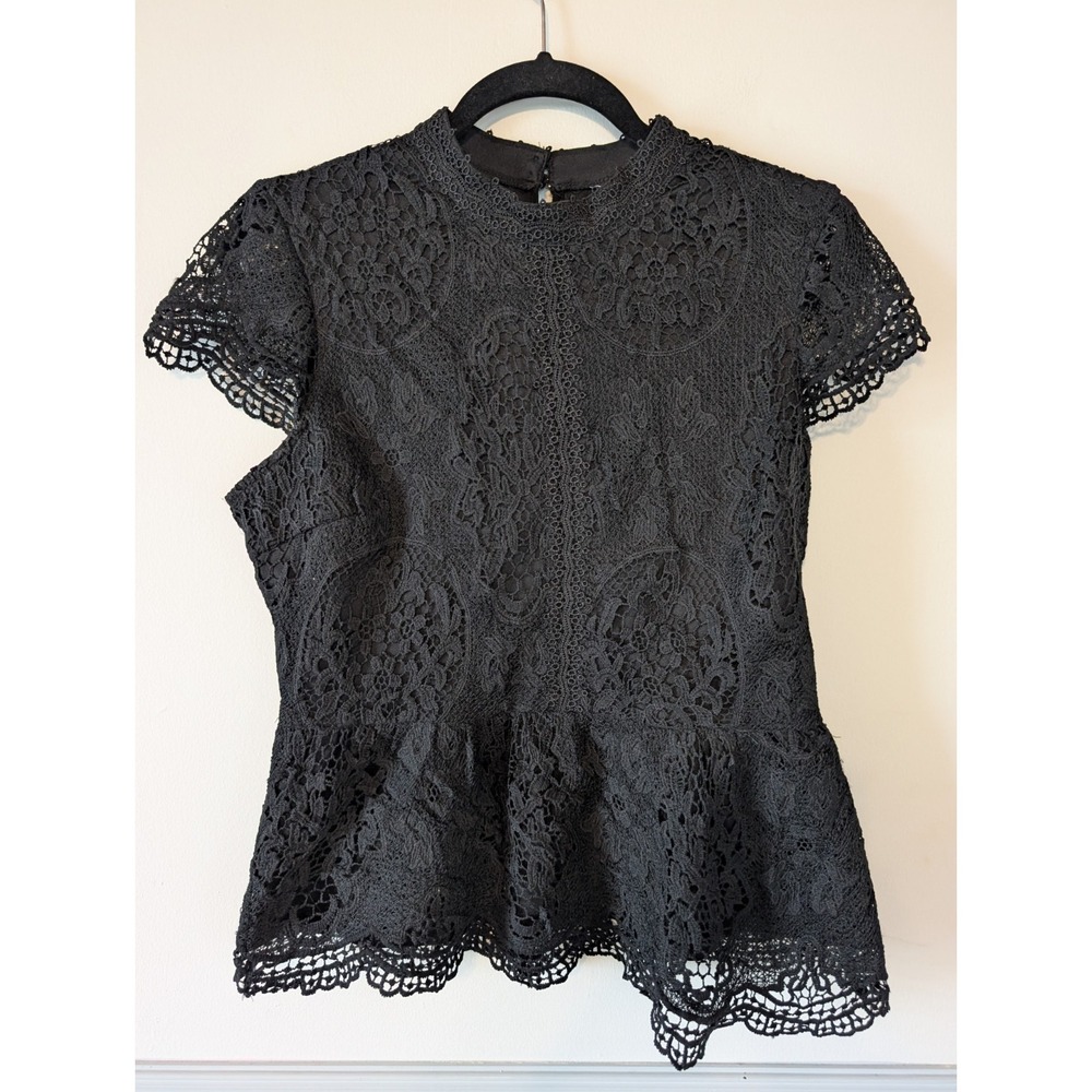 Women's Lace High Neck Peplum Top Large Black Whimsigoth Dark Fairy Vamp Gothic